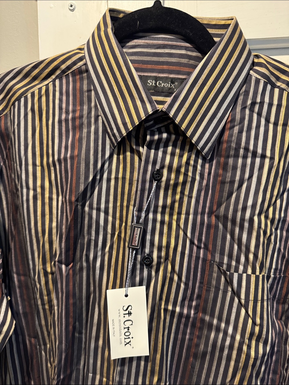St. Croix Men's Black Multi-Stripe Dress Shirt